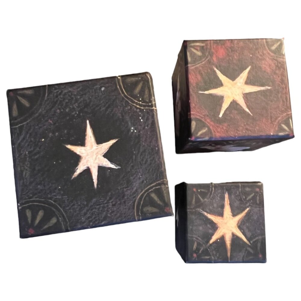 Vtg BOB'S BOXES Primitive Colors Nativity 3 Folk Art NESTING BOXES Angel, Dove - Picture 13 of 16